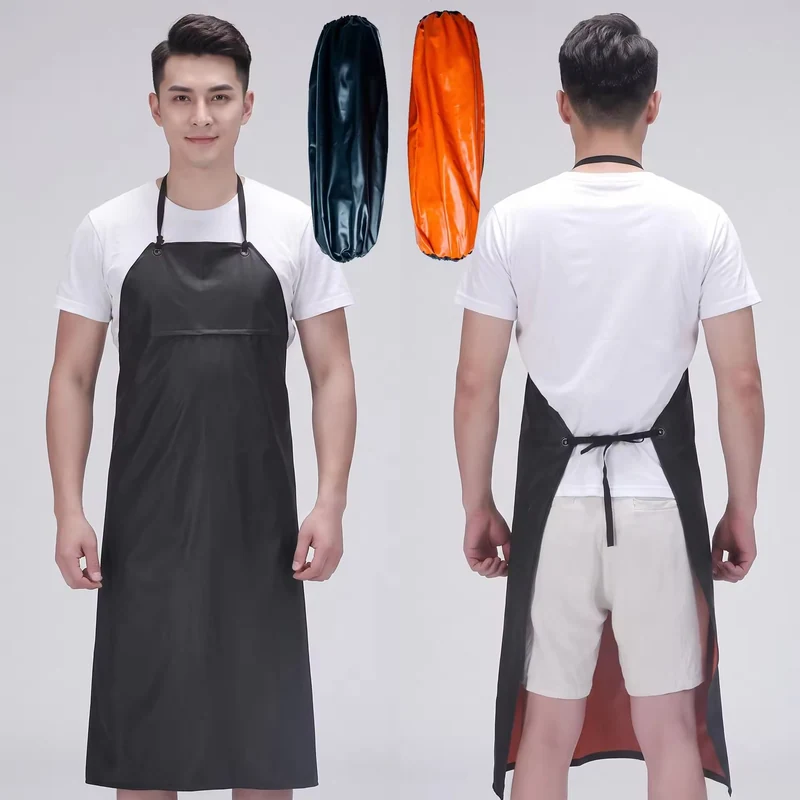 Long dark apron viewed from the front and back.