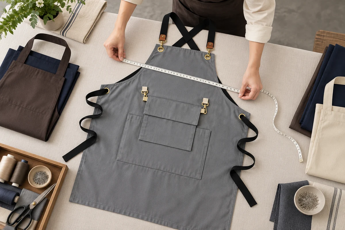 AI-generated illustration of measuring an apron and checking its seams.
