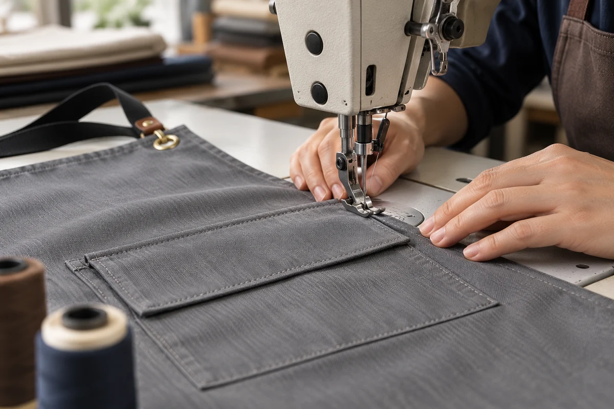 AI-generated illustration of sewing the edge of an apron pocket.